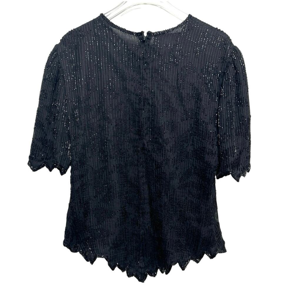 Vintage Laurence Kazar 100% Silk Beaded Evening Top L - Picture 8 of 8
